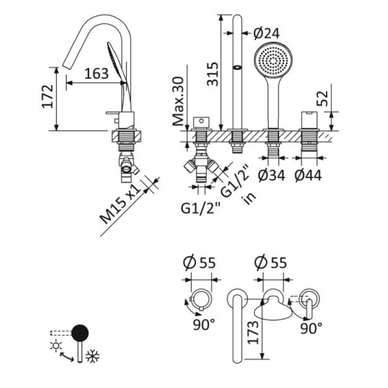 Смеситель для ванны Cezares Leaf-BVDM4-L-01, хром