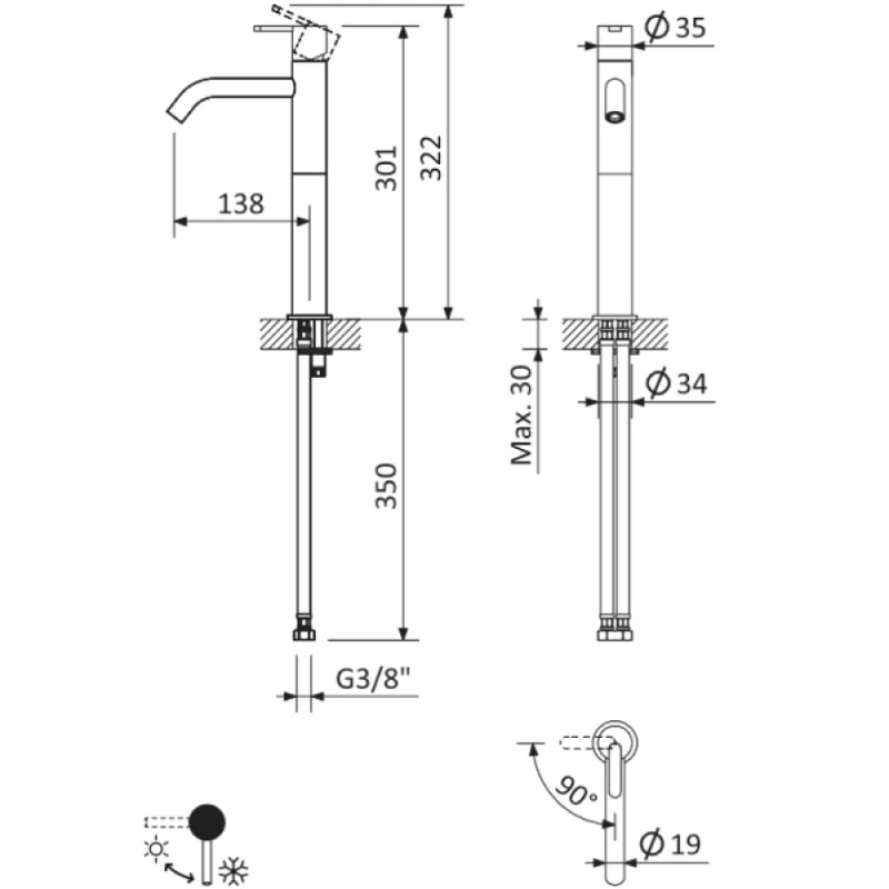 Смеситель Cezares Leaf LEAF-LC2-L-01-W0 для накладной раковины, хром