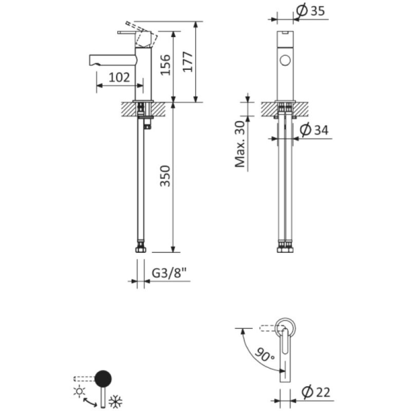 Смеситель для раковины Cezares LEAF-LSM1-BIO, с донным клапаном, белый матовый