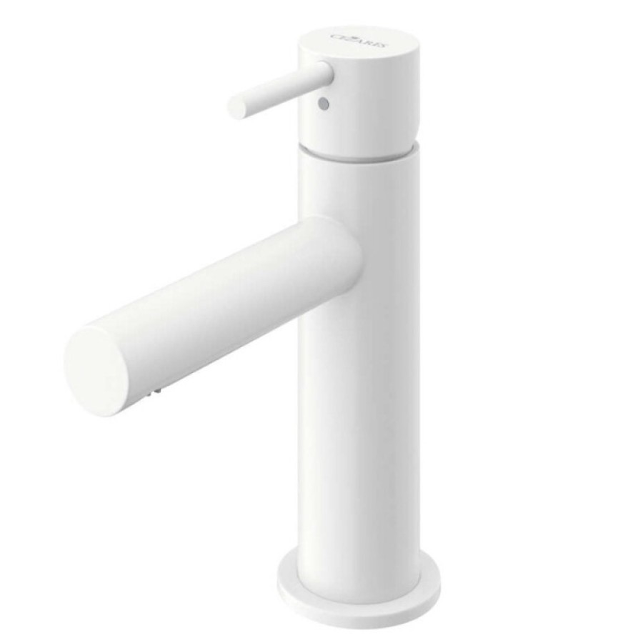 Смеситель для раковины Cezares LEAF-LSM1-L-BIO, с донным клапаном, белый матовый