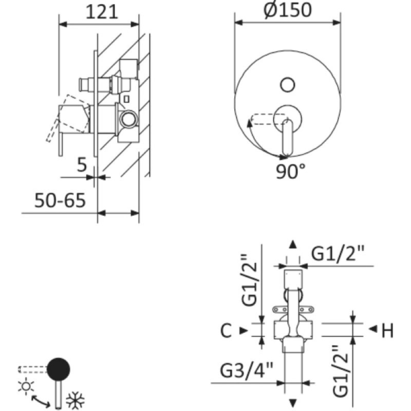 Смеситель для душа Cezares LEAF-VDIM-L-01, хром