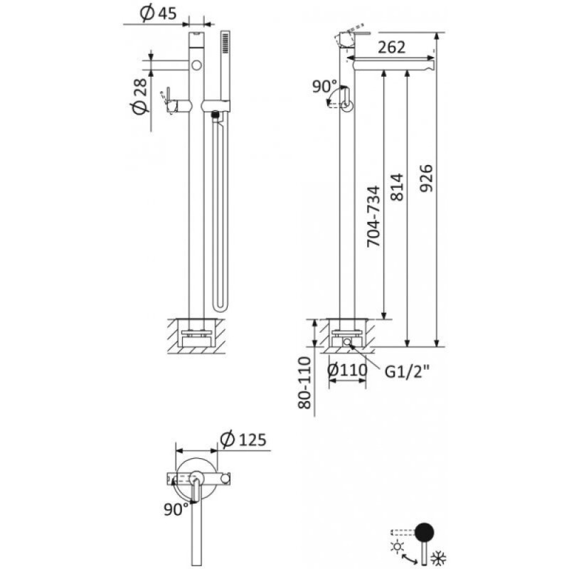 Смеситель для ванны и душа Cezares LEAF-VDP-L-01, напольный, хром