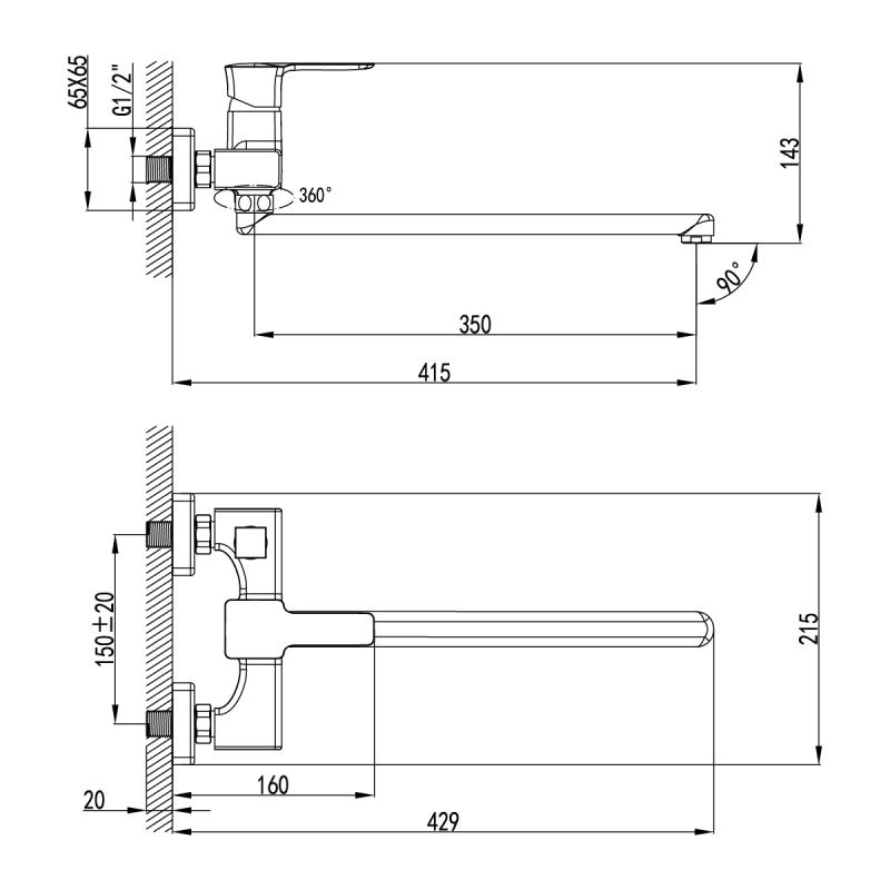 Смеситель для ванны с душем Lemark Basis LM3617C универсальный Хром