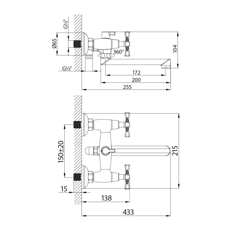 Смеситель для ванны с душем Lemark Benefit LM2513C универсальный Хром