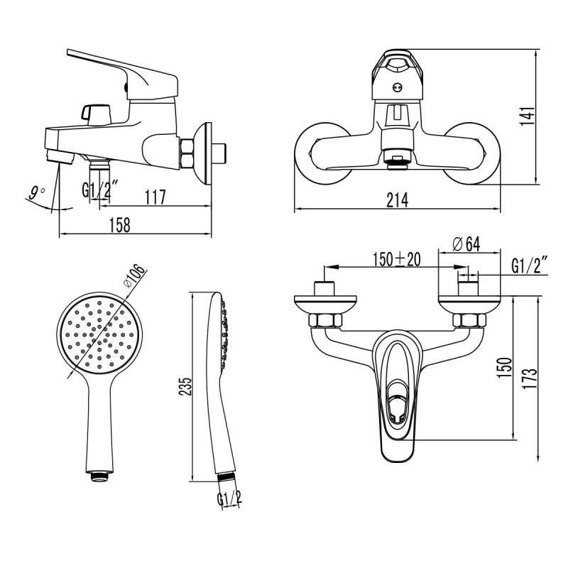 Смеситель для ванны с душем Lemark Luna LM4134C Хром