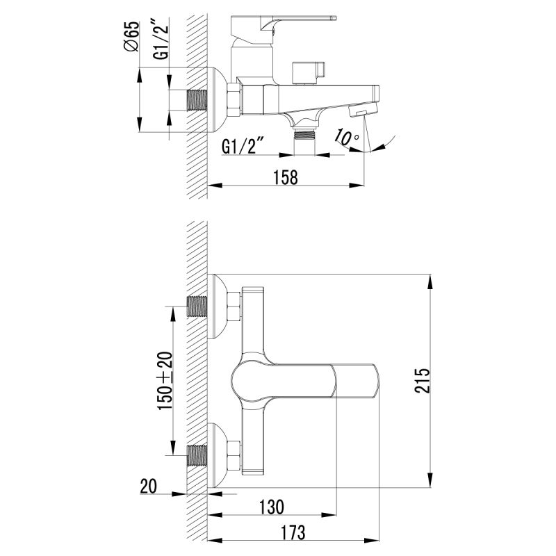 Смеситель для ванны с душем Lemark Plus Grace LM1512C Хром