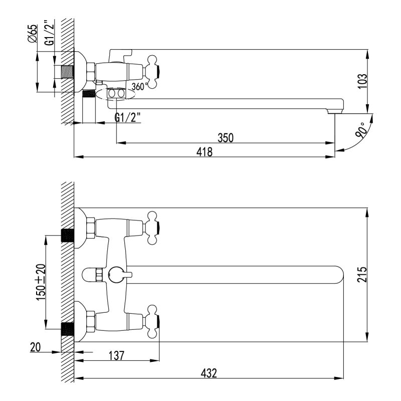 Смеситель для ванны с душем Lemark Standard LM2112C универсальный Хром