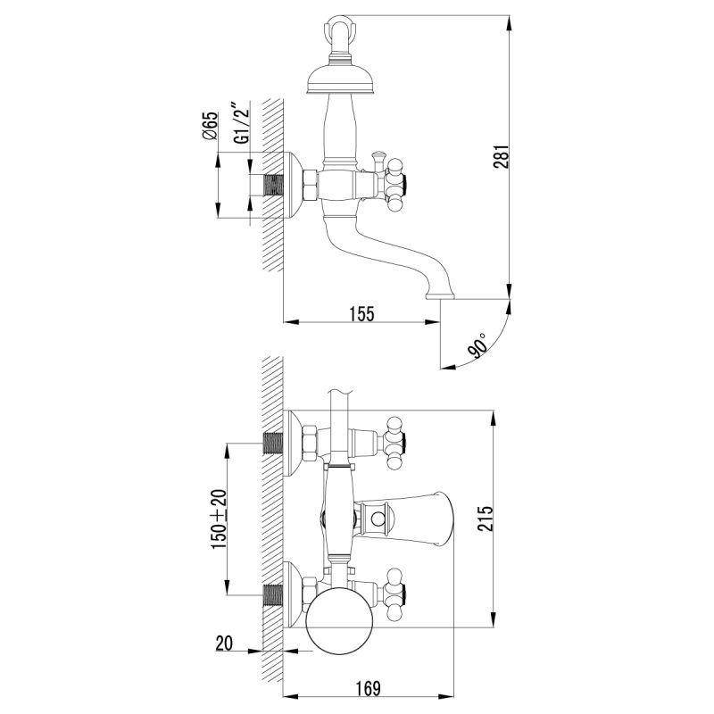 Смеситель для ванны с душем Lemark Vintage LM2812B Бронза