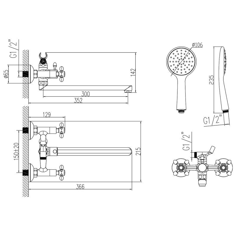 Смеситель для ванны с душем Lemark Vista LM7651C универсальный Хром
