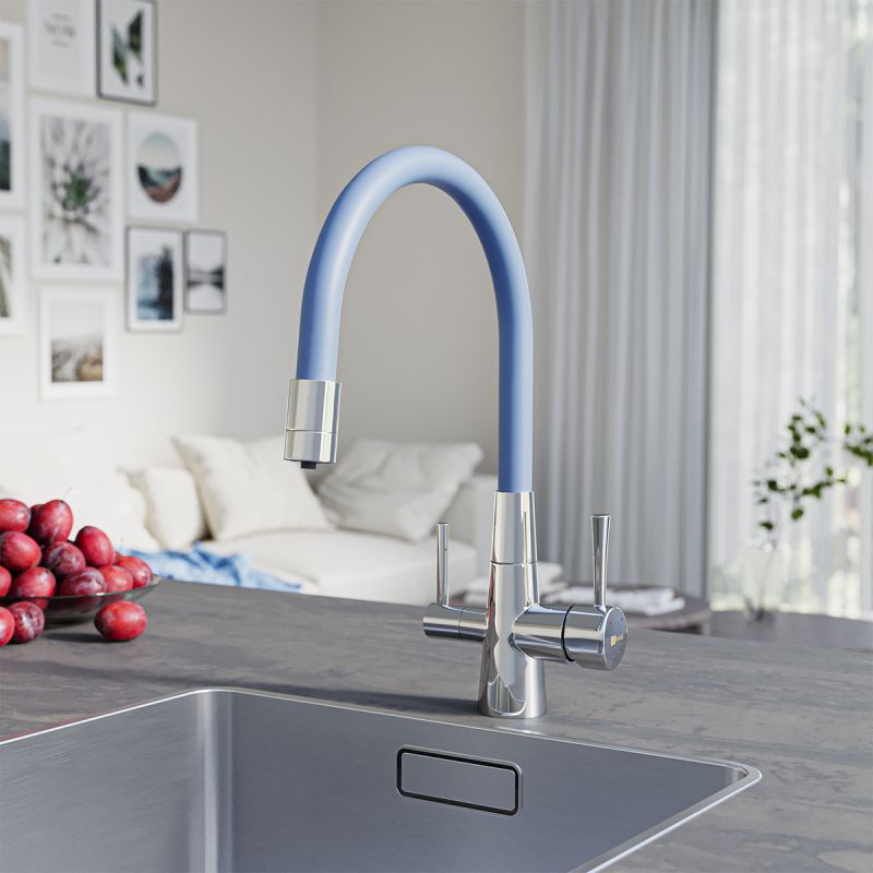 Смеситель для кухни Lemark Comfort LM3075C-SkyBlue Хром Голубой