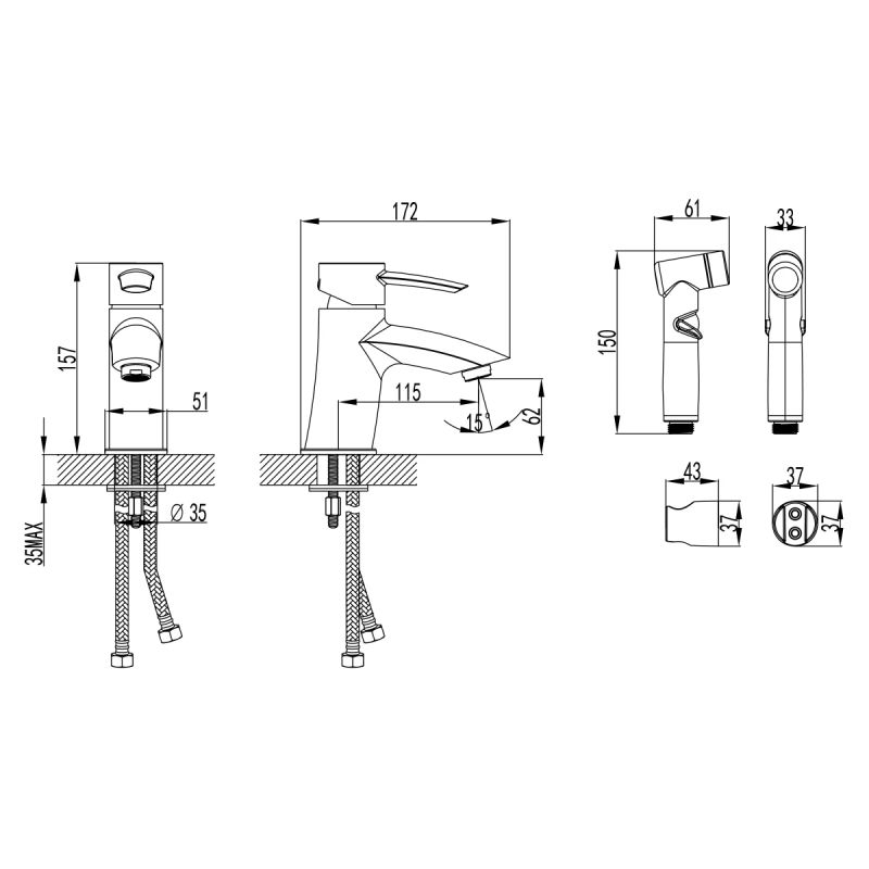 Смеситель для раковины Lemark Atlantiss LM3216C с гигиеническим душем Хром