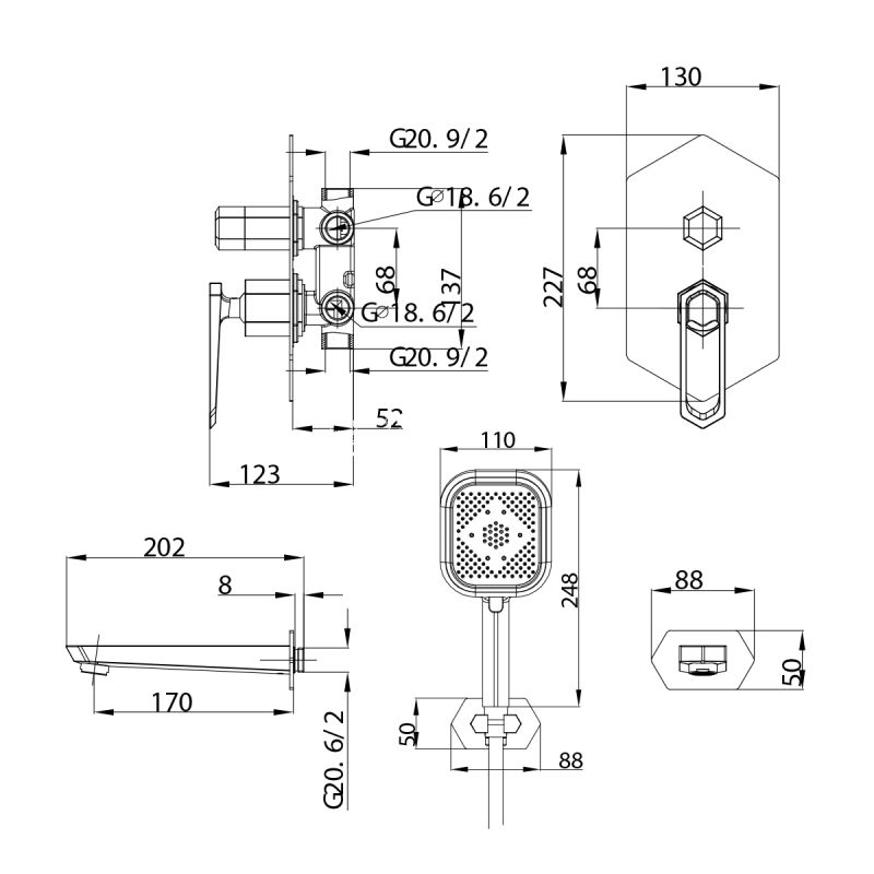 Душевой комплект Lemark Prizma LM3922C С ВНУТРЕННЕЙ ЧАСТЬЮ Хром