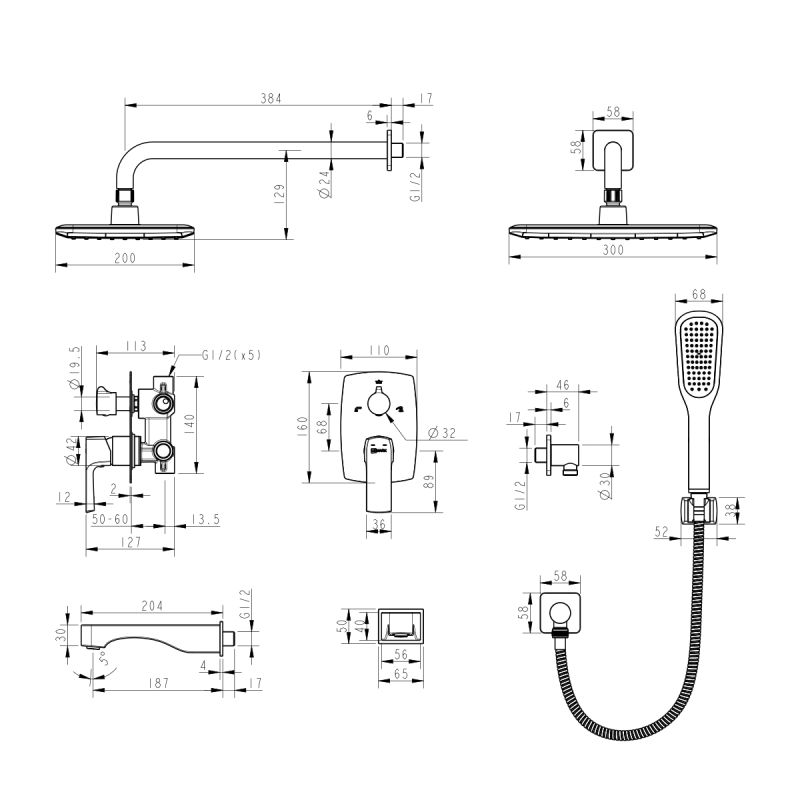 Душевой комплект Lemark Ursus LM7222BL С ВНУТРЕННЕЙ ЧАСТЬЮ Черный