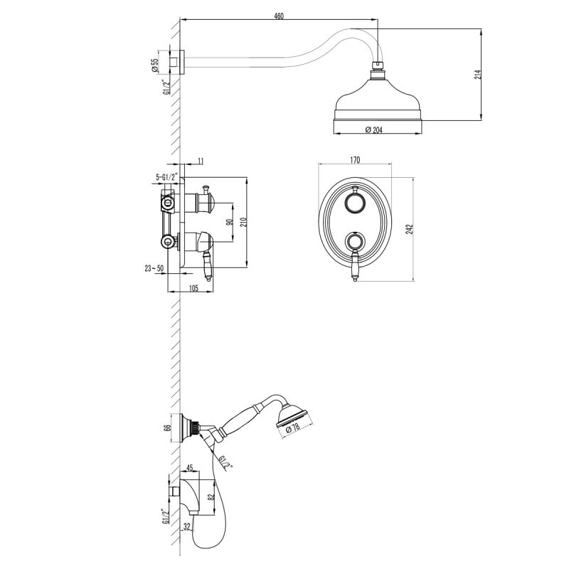 Душевой комплект Lemark Villa LM4829B С ВНУТРЕННЕЙ ЧАСТЬЮ Бронза