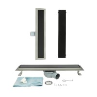 Дренажный канал ALMAes Laguna 60 см, LG60BL, решетка под плитку, нержавеющая сталь/стекло, цвет черный