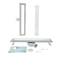 Дренажный канал ALMAes Laguna 70 см, LG70WH, решетка под плитку, нержавеющая сталь/стекло, цвет белый