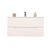 Тумба с раковиной Orange Line Li-100Tua+Ra, подвесная, айвори матовый Soft Touch