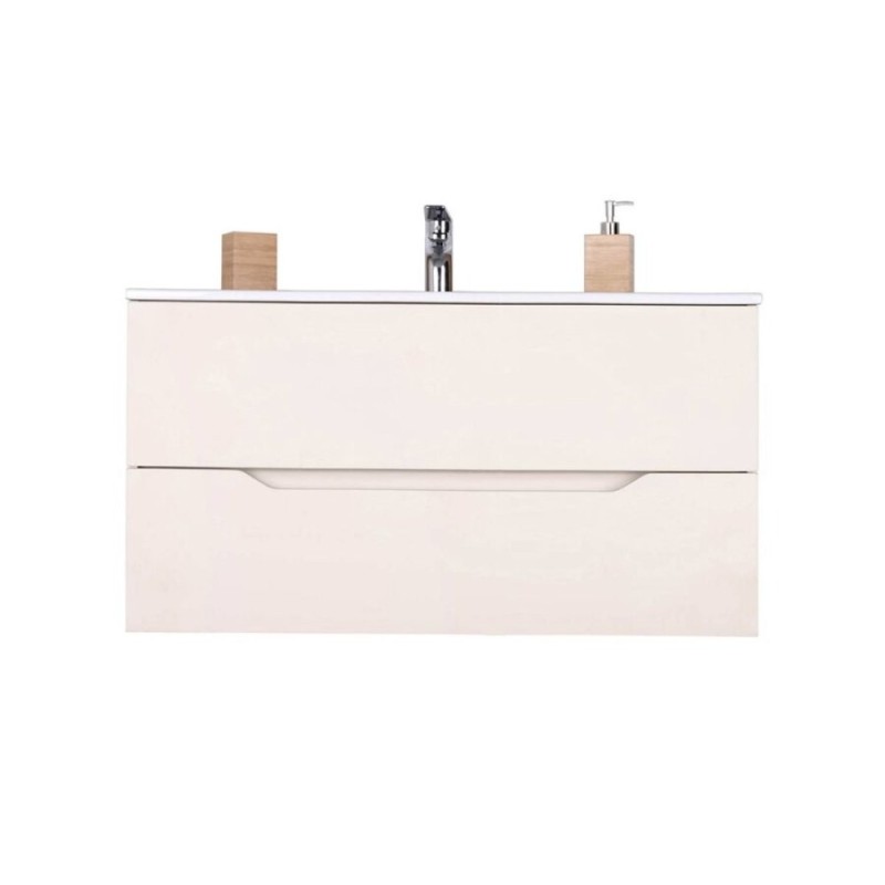Тумба с раковиной Orange Line Li-100Tua+Ra, подвесная, айвори матовый Soft Touch