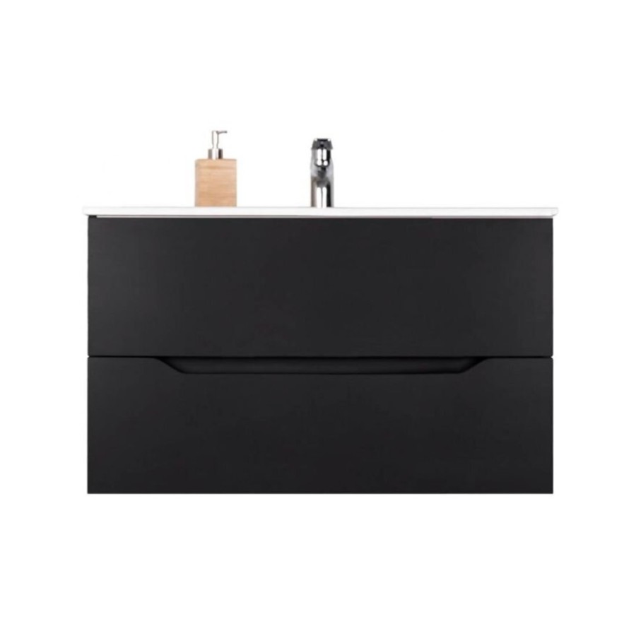 Тумба с раковиной Orange Line Li-100Tub+Ra, подвесная, черный матовый Soft Touch