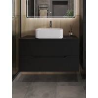 Тумба с раковиной Orange Line Li-100TubMDF+B02-460W, 100 см, подвесная, цвет черный матовый Soft Touch