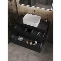 Тумба с раковиной Orange Line Li-100TubMDF+B02-460W, 100 см, подвесная, цвет черный матовый Soft Touch
