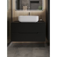 Тумба с раковиной Orange Line Li-100TubMDF+B03-600W, 100 см, подвесная, цвет черный матовый Soft Touch