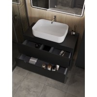 Тумба с раковиной Orange Line Li-100TubMDF+B03-600W, 100 см, подвесная, цвет черный матовый Soft Touch