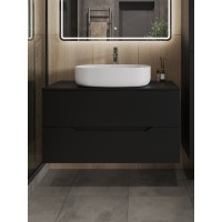 Тумба с раковиной Orange Line Li-100TubMDF+B04-600W, 100 см, подвесная, цвет черный матовый Soft Touch