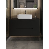 Тумба с раковиной Orange Line Li-100TubMDF+B05-500W, 100 см, подвесная, цвет черный матовый Soft Touch
