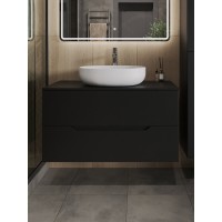 Тумба с раковиной Orange Line Li-100TubMDF+B05-520W, 100 см, подвесная, цвет черный матовый Soft Touch