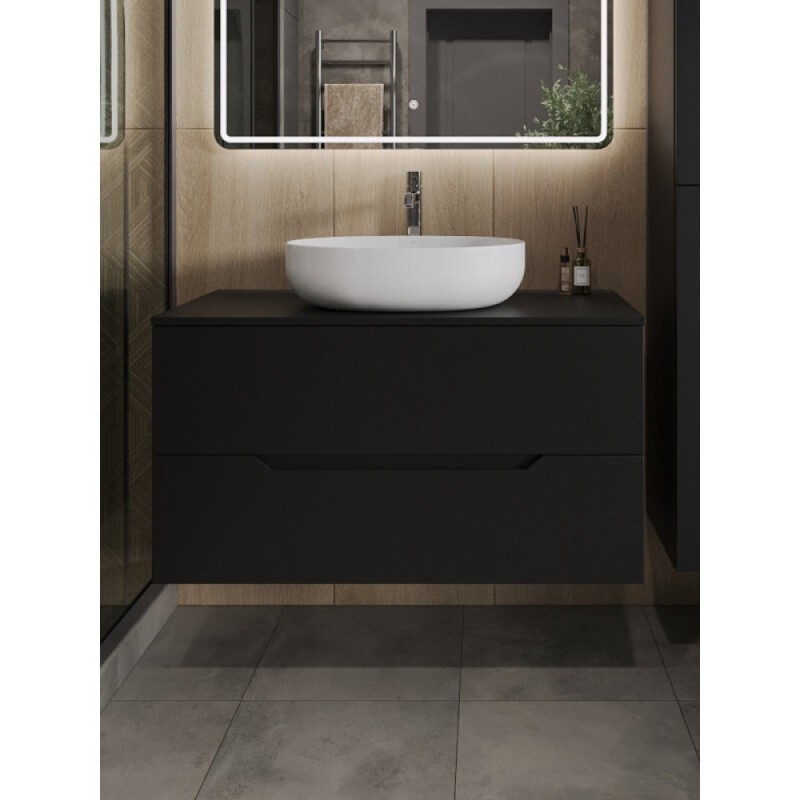 Тумба с раковиной Orange Line Li-100TubMDF+B05-520W, 100 см, подвесная, цвет черный матовый Soft Touch