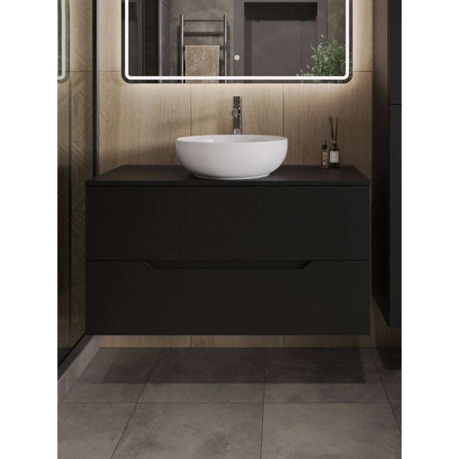 Тумба с раковиной Orange Line Li-100TubMDF+B07-420W, 100 см, подвесная, цвет черный матовый Soft Touch