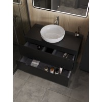 Тумба с раковиной Orange Line Li-100TubMDF+B07-420W, 100 см, подвесная, цвет черный матовый Soft Touch