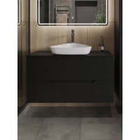 Тумба с раковиной Orange Line Li-100TubMDF+B07-500W, 100 см, подвесная, цвет черный матовый Soft Touch