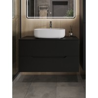 Тумба с раковиной Orange Line Li-100TubMDF+B07-540W, 100 см, подвесная, цвет черный матовый Soft Touch