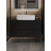 Тумба с раковиной Orange Line Li-100TubMDF+B07-600W, 100 см, подвесная, цвет черный матовый Soft Touch