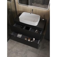 Тумба с раковиной Orange Line Li-100TubMDF+B07-600W, 100 см, подвесная, цвет черный матовый Soft Touch