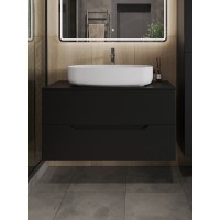Тумба с раковиной Orange Line Li-100TubMDF+B07-675W, 100 см, подвесная, цвет черный матовый Soft Touch