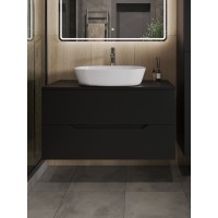 Тумба с раковиной Orange Line Li-100TubMDF+B08-500W, 100 см, подвесная, цвет черный матовый Soft Touch