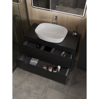 Тумба с раковиной Orange Line Li-100TubMDF+B08-500W, 100 см, подвесная, цвет черный матовый Soft Touch