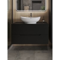 Тумба с раковиной Orange Line Li-100TubMDF+B08-585W, 100 см, подвесная, цвет черный матовый Soft Touch