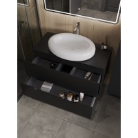 Тумба с раковиной Orange Line Li-100TubMDF+B08-640W, 100 см, подвесная, цвет черный матовый Soft Touch