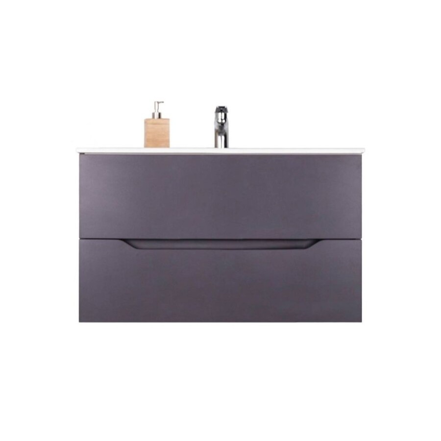 Тумба с раковиной Orange Line Li-100Tug+Ra, подвесная, графит матовый Soft Touch