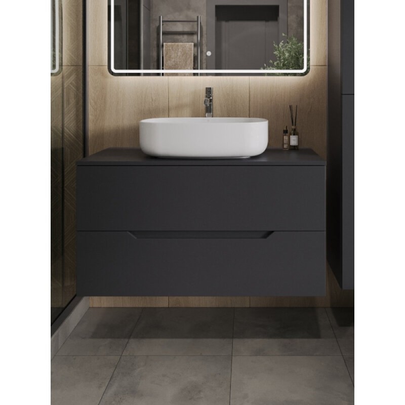 Тумба с раковиной Orange Line Li-100TugMDF+B07-540W, 100 см, подвесная, цвет графит матовый Soft Touch