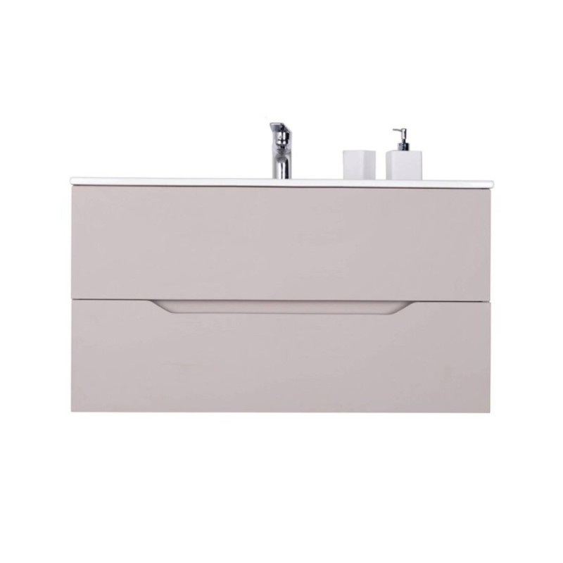 Тумба с раковиной Orange Line Li-100TuL+Ra, подвесная, латте матовый Soft Touch