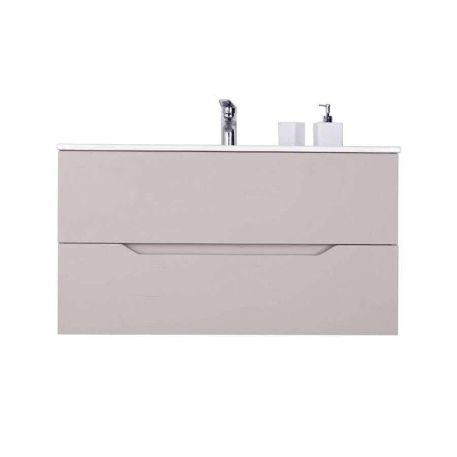 Тумба с раковиной Orange Line Li-100TuL+Ra, подвесная, латте матовый Soft Touch