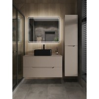 Тумба с раковиной Orange Line Li-100TuLMDF+B02-460MB, 100 см, подвесная, цвет латте матовый Soft Touch