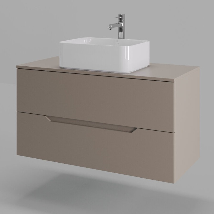 Тумба с раковиной Orange Line Li-100TuLMDF+B02-460W, 100 см, подвесная, цвет латте матовый Soft Touch