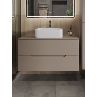 Тумба с раковиной Orange Line Li-100TuLMDF+B02-460W, 100 см, подвесная, цвет латте матовый Soft Touch