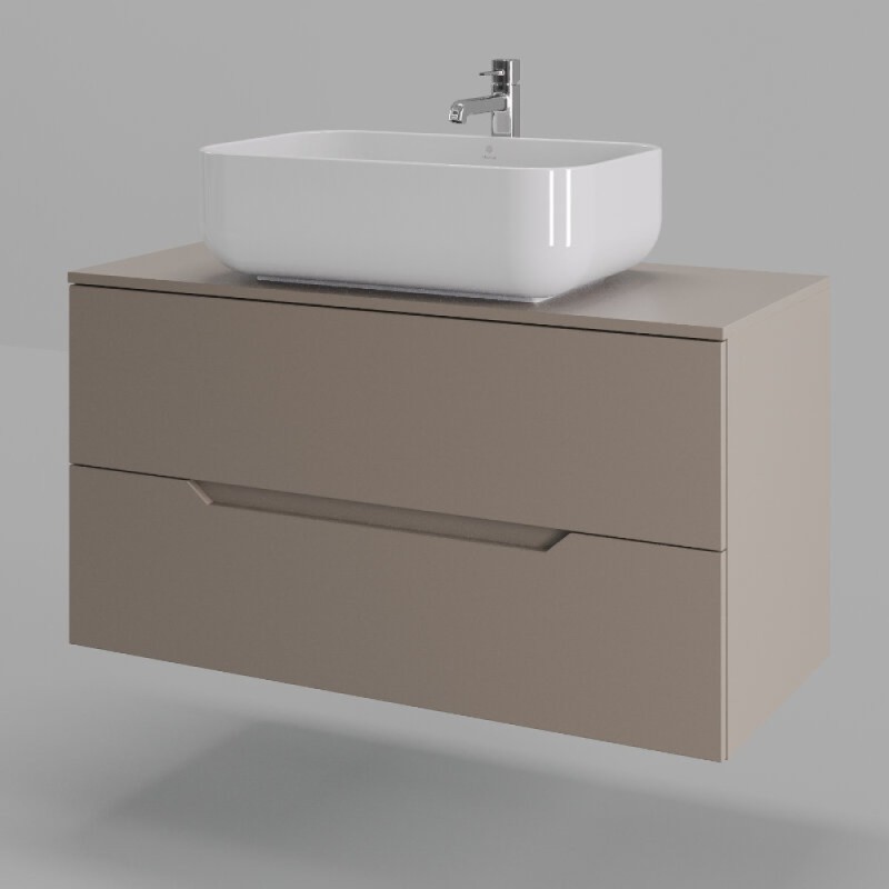 Тумба с раковиной Orange Line Li-100TuLMDF+B03-600W, 100 см, подвесная, цвет латте матовый Soft Touch
